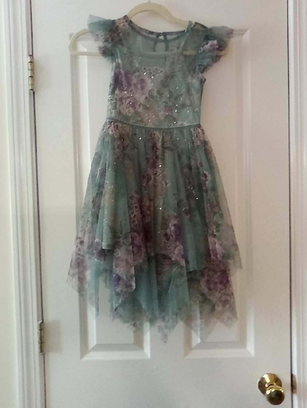 FRANKI BY FRANCESCA'S Girls Floral Mint Green Party Dress with Sparkle SIZE 07